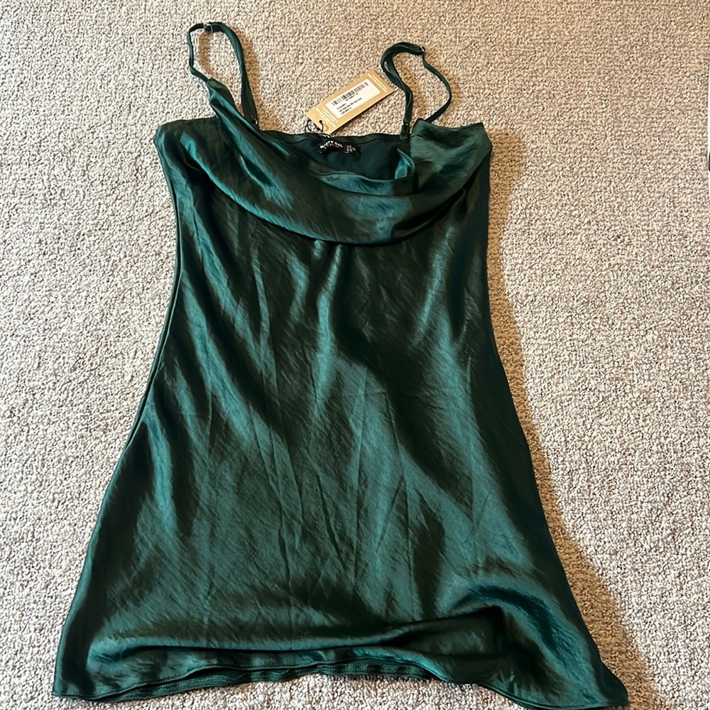 NWT Nasty Gal Jade Green Cowl Neck Satin Dress